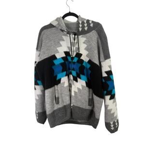 Camptex Southwest Aztec Boho Full Zip 100% Wool Hoodie Sweater Adult Large